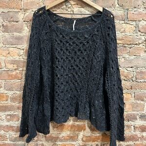 Free People Black Crochet Knit Sweater
